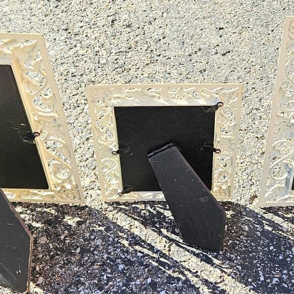 Lot 3 Vintage White Gold Metal Picture Frames 5x7 3x5 Connoisseur VIDEO - Picture 6 of 8